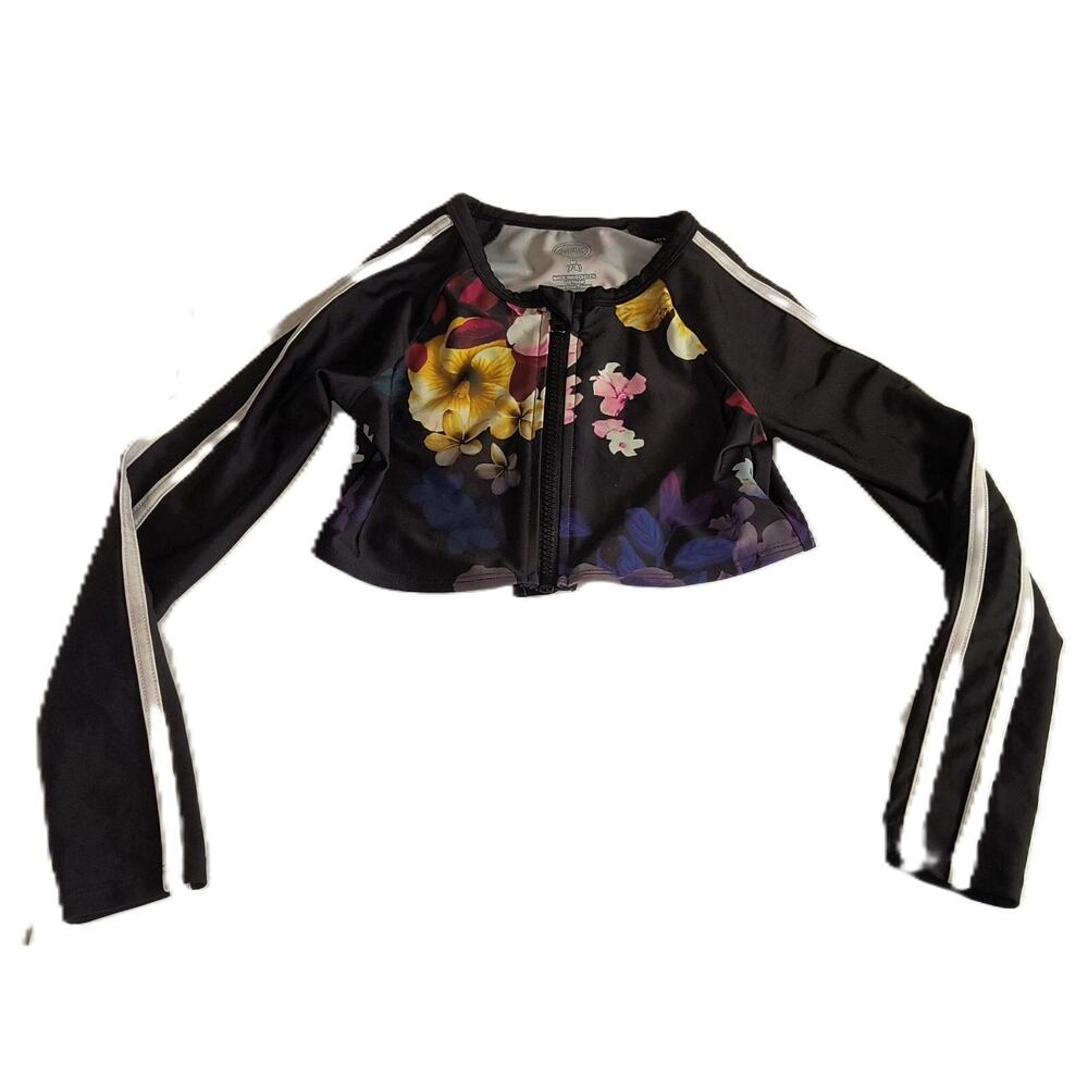 Wonder Nation Girls Floral Long Sleeve Crop Top Zip Up Black Size 6 G001
